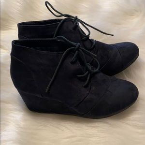 Navy wedge booties